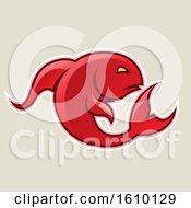 Poster, Art Print Of Cartoon Styled Red Jumping Fish Icon On A Beige Background