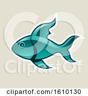 Poster, Art Print Of Cartoon Styled Persian Green Fish Icon On A Beige Background
