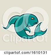 Poster, Art Print Of Cartoon Styled Persian Green Jumping Fish Icon On A Beige Background