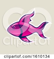 Poster, Art Print Of Cartoon Styled Magenta Fish Icon On A Beige Background