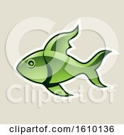 Poster, Art Print Of Cartoon Styled Green Fish Icon On A Beige Background