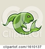 Poster, Art Print Of Cartoon Styled Green Jumping Fish Icon On A Beige Background