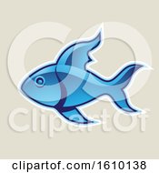 Poster, Art Print Of Cartoon Styled Blue Fish Icon On A Beige Background