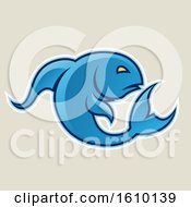 Poster, Art Print Of Cartoon Styled Blue Jumping Fish Icon On A Beige Background