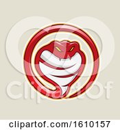 Cartoon Styled Red Cobra Snake Icon On A Beige Background