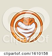Cartoon Styled Orange Cobra Snake Icon On A Beige Background
