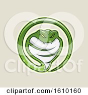 Cartoon Styled Green Cobra Snake Icon On A Beige Background