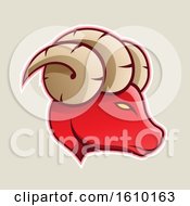 Poster, Art Print Of Cartoon Styled Profiled Red Ram Mascot Head Icon On A Beige Background