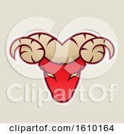 Clipart Of A Cartoon Styled Red Ram Mascot Head Icon On A Beige Background Royalty Free Vector Illustration