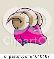 Poster, Art Print Of Cartoon Styled Profiled Magenta Ram Mascot Head Icon On A Beige Background