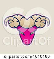 Clipart Of A Cartoon Styled Magenta Ram Mascot Head Icon On A Beige Background Royalty Free Vector Illustration
