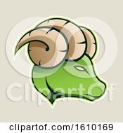 Poster, Art Print Of Cartoon Styled Profiled Green Ram Mascot Head Icon On A Beige Background