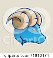 Poster, Art Print Of Cartoon Styled Profiled Blue Ram Mascot Head Icon On A Beige Background