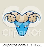 Clipart Of A Cartoon Styled Blue Ram Mascot Head Icon On A Beige Background Royalty Free Vector Illustration