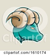 Poster, Art Print Of Cartoon Styled Profiled Persian Green Ram Mascot Head Icon On A Beige Background
