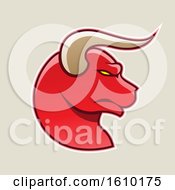 Poster, Art Print Of Cartoon Styled Profiled Red Bull Head Icon On A Beige Background