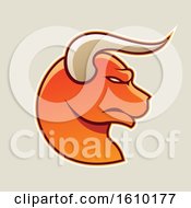 Poster, Art Print Of Cartoon Styled Profiled Orange Bull Head Icon On A Beige Background