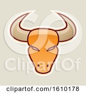 Poster, Art Print Of Cartoon Styled Orange Bull Head Icon On A Beige Background