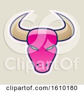Poster, Art Print Of Cartoon Styled Magenta Bull Head Icon On A Beige Background