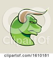 Poster, Art Print Of Cartoon Styled Profiled Green Bull Head Icon On A Beige Background