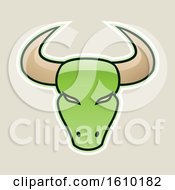 Poster, Art Print Of Cartoon Styled Green Bull Head Icon On A Beige Background