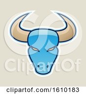 Poster, Art Print Of Cartoon Styled Blue Bull Head Icon On A Beige Background