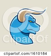 Poster, Art Print Of Cartoon Styled Profiled Blue Bull Head Icon On A Beige Background