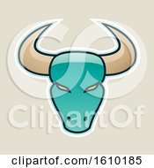Poster, Art Print Of Cartoon Styled Persian Green Bull Head Icon On A Beige Background