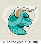 Poster, Art Print Of Cartoon Styled Profiled Persian Green Bull Head Icon On A Beige Background