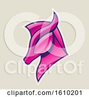 Clipart Of A Cartoon Styled Magenta Horse Head Icon On A Beige Background Royalty Free Vector Illustration