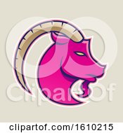 Poster, Art Print Of Cartoon Styled Magenta Goat Icon On A Beige Background