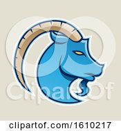 Poster, Art Print Of Cartoon Styled Blue Goat Icon On A Beige Background