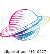 Clipart Of A Sketched Colorful Planet Royalty Free Vector Illustration