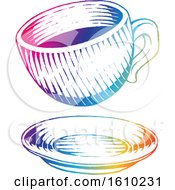 Clipart Of A Sketched Colorful Coffee Cup And Saucer Royalty Free Vector Illustration
