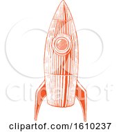 Clipart Of A Sketched Orange Rocket Royalty Free Vector Illustration