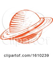 Clipart Of A Sketched Orange Planet Royalty Free Vector Illustration