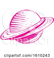 Clipart Of A Sketched Magenta Planet Royalty Free Vector Illustration
