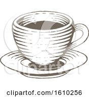 Clipart Of A Sketched Brown Coffee Cup And Saucer Royalty Free Vector Illustration
