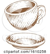 Poster, Art Print Of Sketched Brown Coffee Cup And Saucer