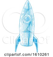 Clipart Of A Sketched Blue Rocket Royalty Free Vector Illustration