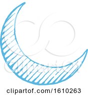 Clipart Of A Sketched Blue Crescent Moon Royalty Free Vector Illustration