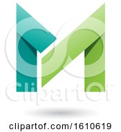 Clipart Of A Folded Paper Turquoise And Green Letter M Royalty Free Vector Illustration