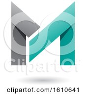 Clipart Of A Folded Paper Gray And Turquoise Letter M Royalty Free Vector Illustration