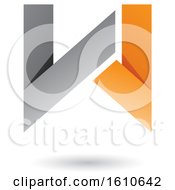 Clipart Of A Gray And Orange Folded Paper Letter W Royalty Free Vector Illustration