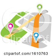 Clipart Of A Map With Markers Royalty Free Vector Illustration