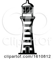 Clipart Of A Black And White Lighthouse Royalty Free Vector Illustration