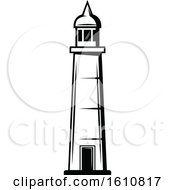 Clipart Of A Black And White Lighthouse Royalty Free Vector Illustration