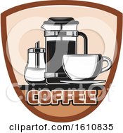 Clipart Of A Shield With A Coffee Cup And French Press Royalty Free Vector Illustration by Vector Tradition SM
