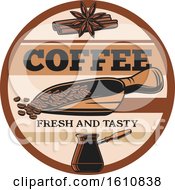 Clipart Of A Coffee Design With Beans And A Scoop Royalty Free Vector Illustration