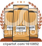 Clipart Of Coffee Bags And A Wreath Royalty Free Vector Illustration